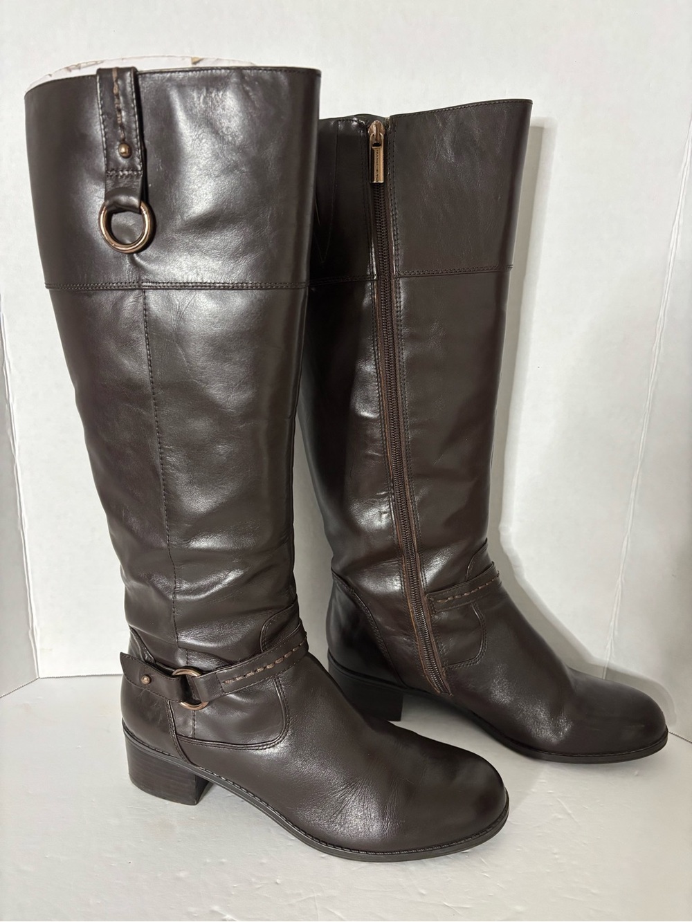Bandolino Dark Brown Leather Knee-High Riding Boots